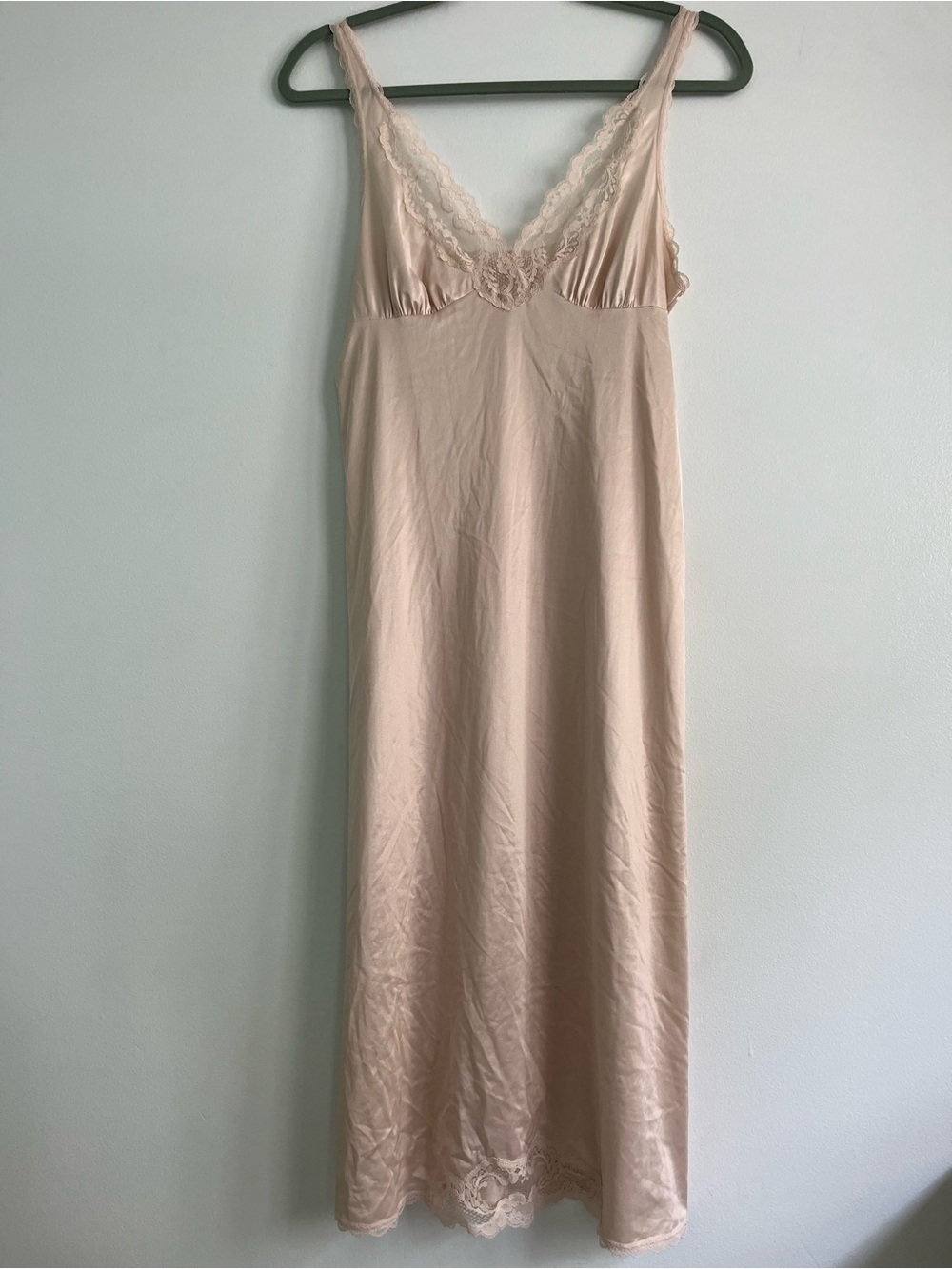 Vintage Kayser Lace-Trim Long Slip Chemise Babydoll Dress
